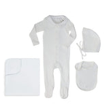 Little Parni Pointelle Footie, Bonnet, Bib & Blanket (K656+K657) - White/Pink