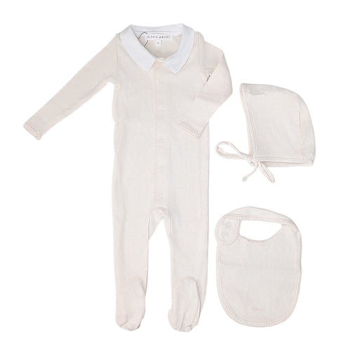 Little Parni Pointelle Footie, Bonnet And Bib (K656) - Pink