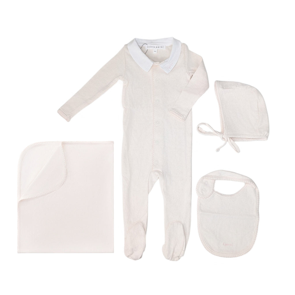 Little Parni Pointelle Footie, Bonnet, Bib & Blanket (K656+K657) - Pink