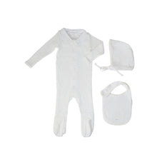 Load image into Gallery viewer, Little Parni Pointelle Footie, Bonnet And Bib (K656) - White/Light Blue
