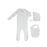 Little Parni Pointelle Footie, Bonnet And Bib (K656) - White/Light Blue