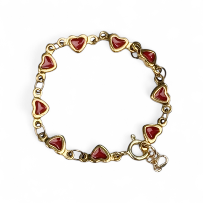 Studs Gold Filled Bracelet With Red Hearts