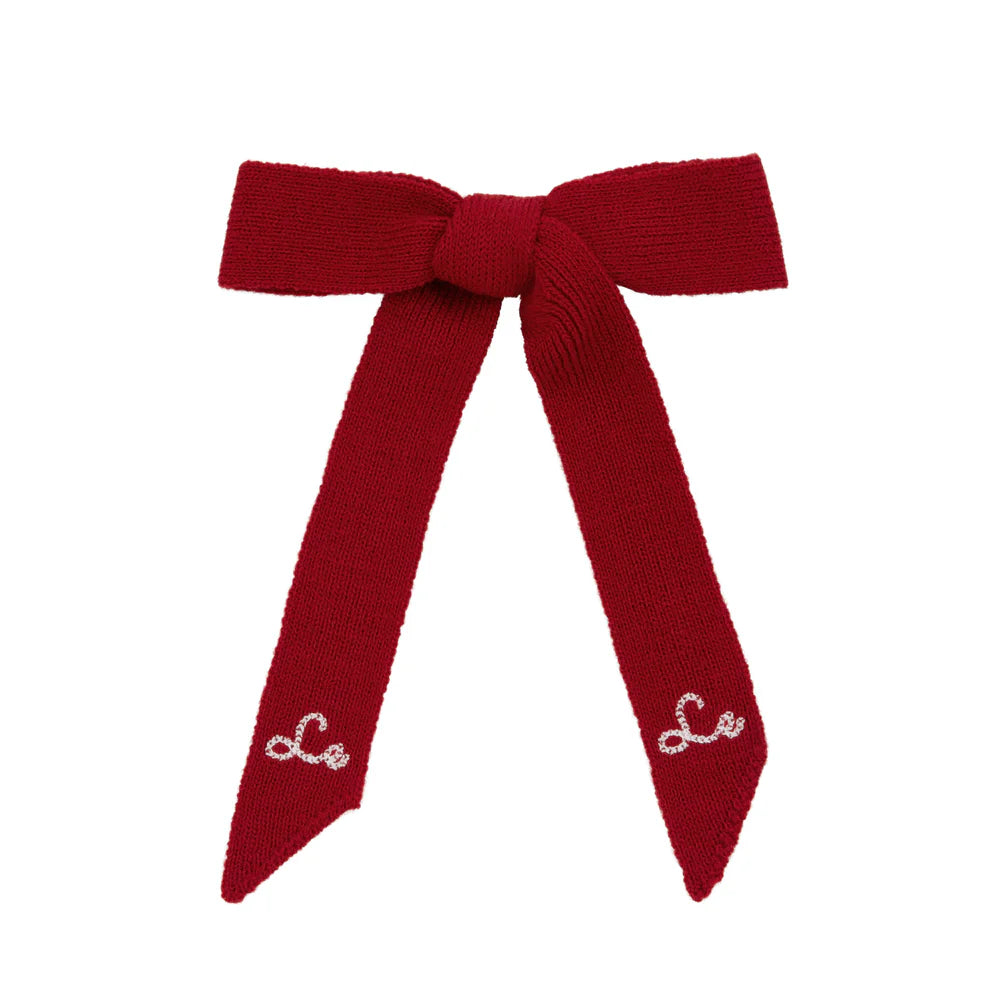 Le Enfant Soft Knit Embroidered Bow - Red