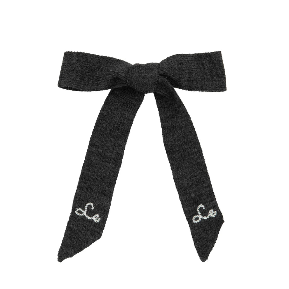Le Enfant Soft Knit Embroidered Bow - Grey