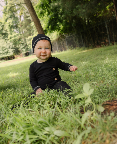 Little Label Black Weekend Footie & Hat Set with  Buttons