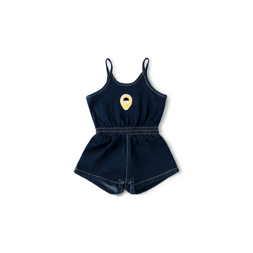 Birnham On The Sea Girls Gathered Romper - Indigo