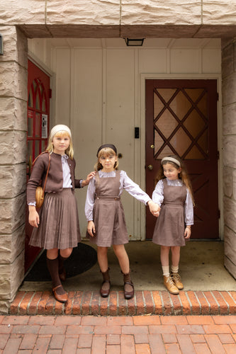 NouNelle Brown Scallop Jumper And Pinstripe Shirt Set