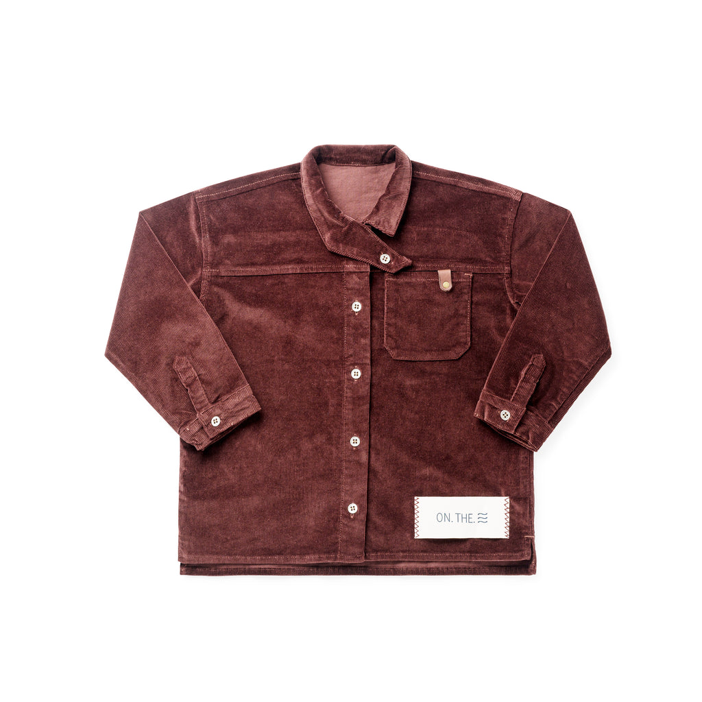 Birnham On The Sea Boy Crossover Collar Shirt - Brick Corduroy