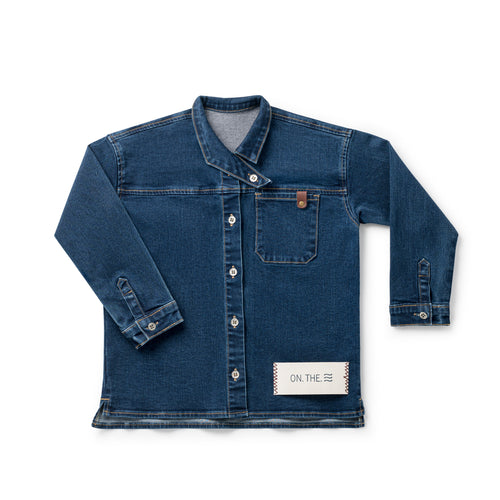 Birnham On The Sea Boy Crossover Collar Shirt - Dark Denim