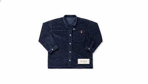Birnham On The Sea Boy Crossover Collar Shirt - Navy Corduroy
