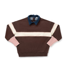 Load image into Gallery viewer, Birnham On The Sea Ribbed Sleeve Collar Sweatshirt - Brown/Cream