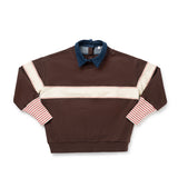 Birnham On The Sea Ribbed Sleeve Collar Sweatshirt - Brown/Cream