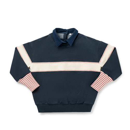 Birnham On The Sea Ribbed Sleeve Collar Sweatshirt - Navy/Cream