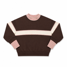 Load image into Gallery viewer, Birnham On The Sea Ribbed Sleeve Mockneck Sweatshirt - Brown/Cream