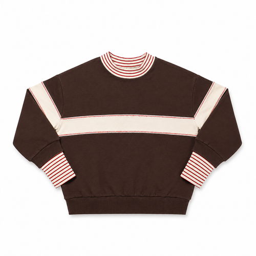 Birnham On The Sea Ribbed Sleeve Mockneck Sweatshirt - Brown/Cream