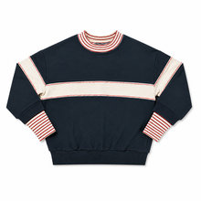 Load image into Gallery viewer, Birnham On The Sea Ribbed Sleeve Mockneck Sweatshirt - Navy/Cream