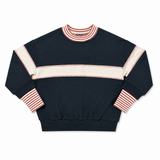 Birnham On The Sea Ribbed Sleeve Mockneck Sweatshirt - Navy/Cream