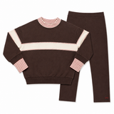 Birnham On The Sea Ribbed Sleeve Mockneck Sweatshirt Set - Brown/Cream