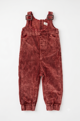 Birnham On The Sea Girls Corduroy Buckle Overalls - Red Wash
