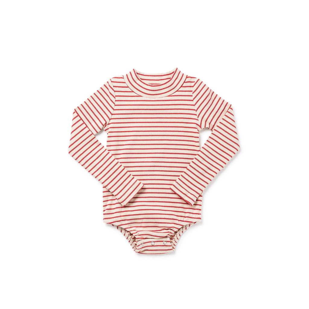 Birnham On The Sea Mockneck Onesie - Brick Stripe