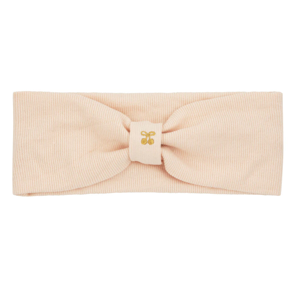 Le Enfant Gold Cherry Embroidered Baby Sweatband - Pink