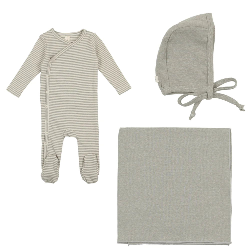 Lil Legs Heather Stripe Layette Set -Sage