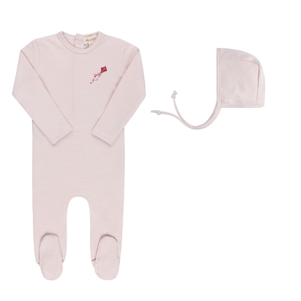 Ely's & Co Organic French Terry Kite Footie - Pink Stripe