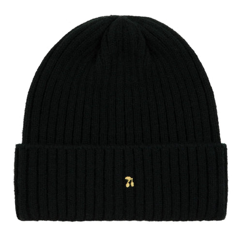 Le Enfant Gold Thread Embroidered Beanie - Black