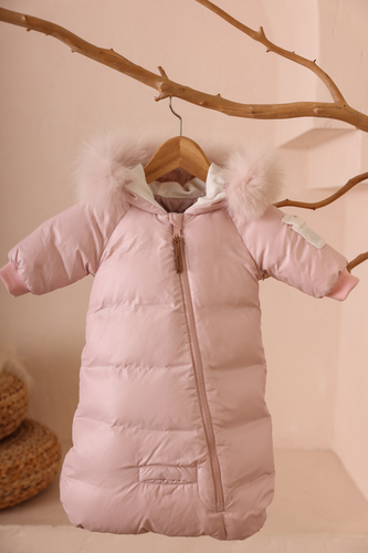 Mantel Side Zipper Sleeve Pocket Baby Bunting - Pink