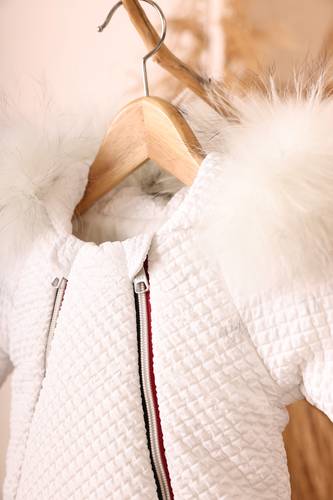 Mantel Contrast Duo Zipper Quilted Baby Bunting - White