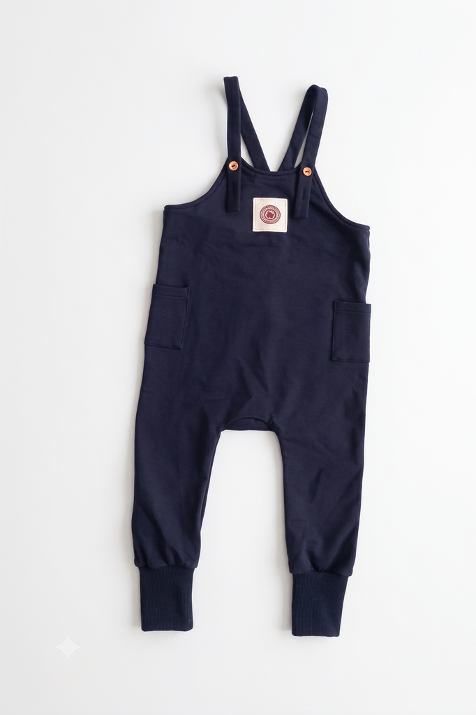 Birnham On The Sea Boy Apple Crest Overalls - Aviator Blue