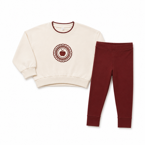 Birnham On The Sea Cropped Apple Crest Sweatshirt Set - Ecru