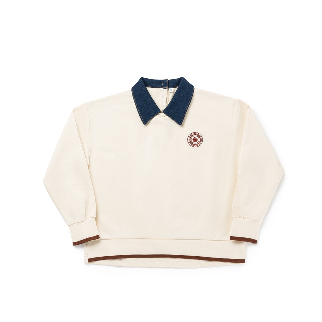 Birnham On The Sea Boy Denim Collar Sweatshirt - Ecru