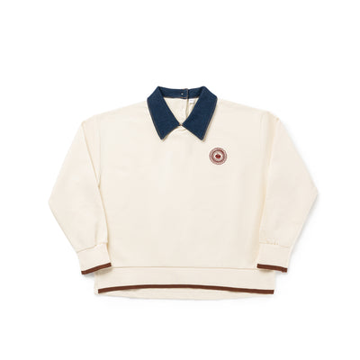 Birnham On The Sea Boy Denim Collar Sweatshirt - Ecru