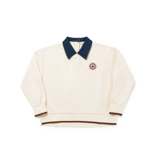 Birnham On The Sea Boy Denim Collar Sweatshirt - Ecru