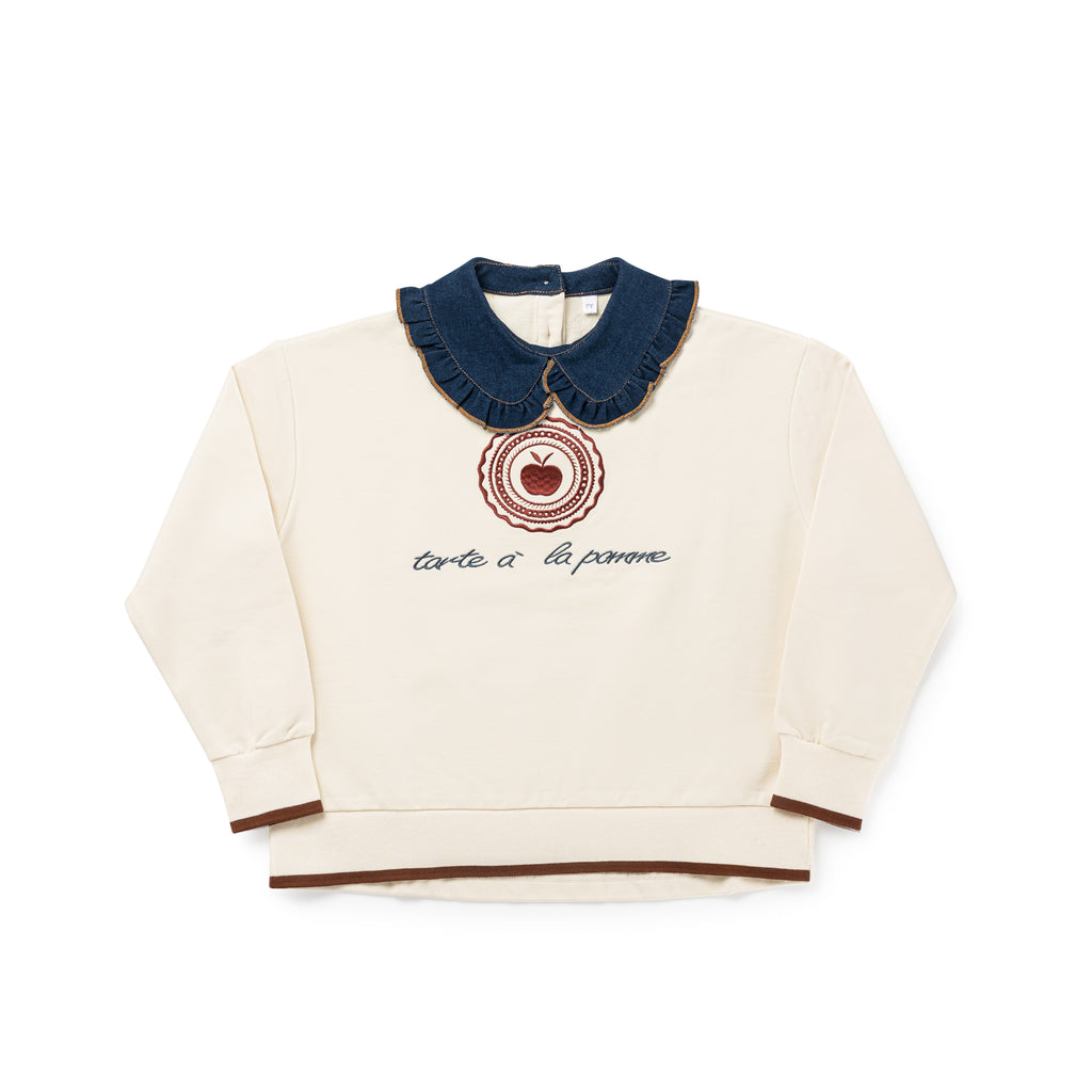 Birnham On The Sea Girl Denim Collar Sweatshirt - Ecru
