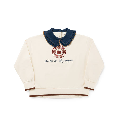 Birnham On The Sea Girl Denim Collar Sweatshirt - Ecru