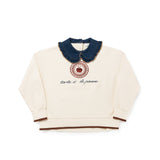 Birnham On The Sea Girl Denim Collar Sweatshirt - Ecru