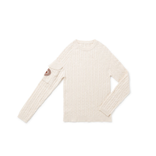 Birnham On The Sea Girl Cable Knit Crew - Ecru