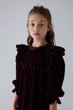 Load image into Gallery viewer, Petite Amalie Dark Cherry Lace Trim Velvet Dress