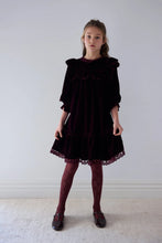 Load image into Gallery viewer, Petite Amalie Dark Cherry Lace Trim Velvet Dress