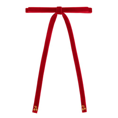 Le Enfant Gold Thread Cherry Velvet Bow - Red