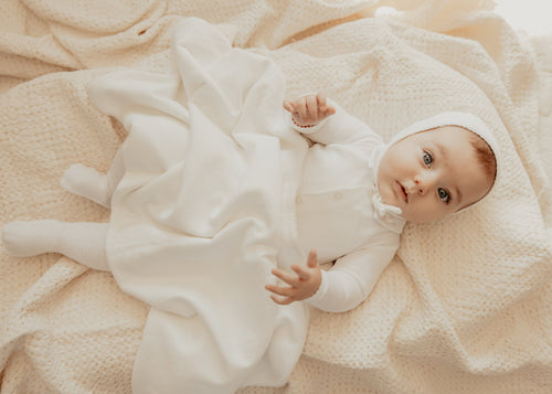 Little Parni Pointelle Footie, Bonnet And Bib (K656) - White/Pink