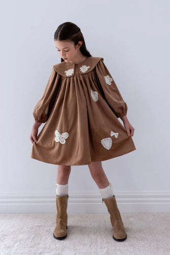 Petite Amalie Scattered Applique Cord Dress - Caramel