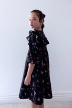 Load image into Gallery viewer, Petite Amalie Black Ditsy Ruffle Yoke Cord Dress