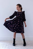 Petite Amalie Black Ditsy Ruffle Yoke Cord Dress