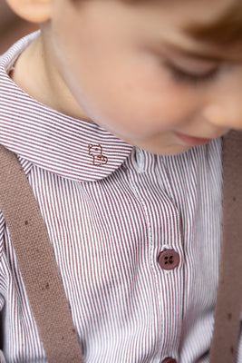 NouNelle Brown Boy Pinstripe Shirt And Suspender Set