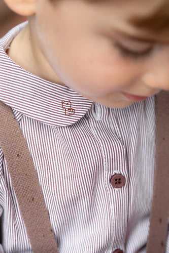 NouNelle Brown Boy Pinstripe Shirt And Suspender Set