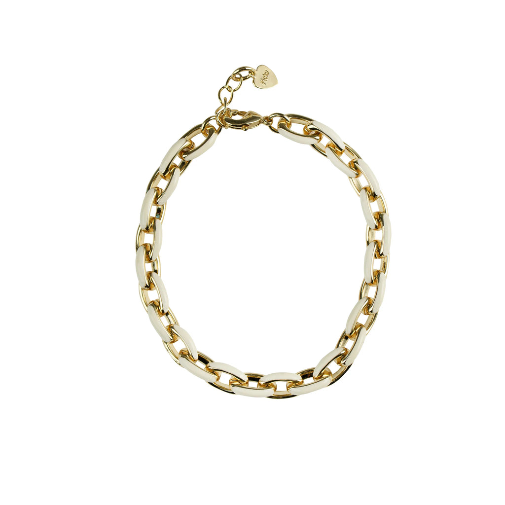 Enamel Offwhite and Gold Link Bracelet