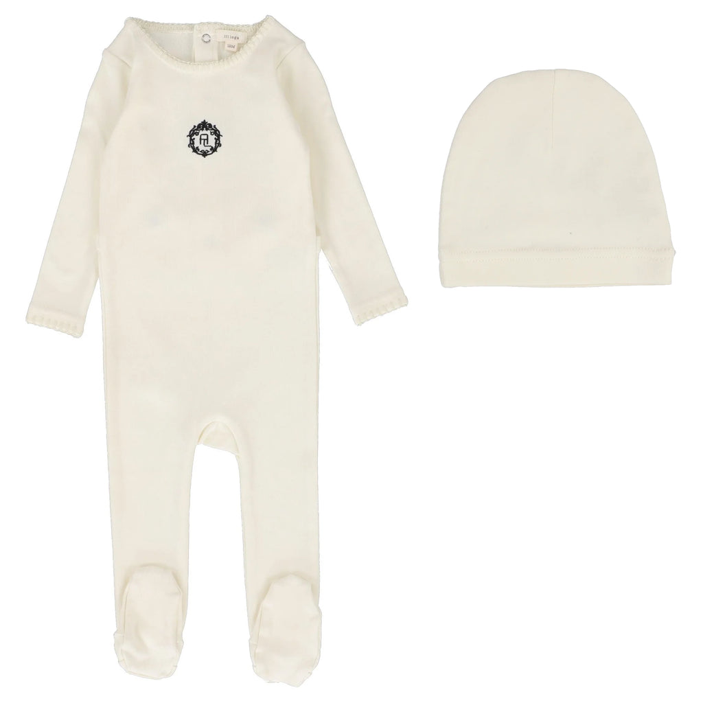 Lil Legs Emblem Footie & Beanie - Cream